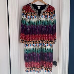 Chico's Women's Vibrant Print Tunic Shift Dress EUC